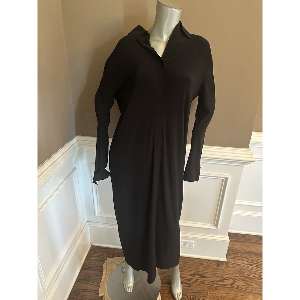Norma Kamala Black Collard Shirt Dress Sz M